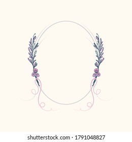 Vector wedding frame. with flowers, branches and ribbon.Wreath.