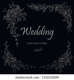 vector wedding frame of flowers on a black background