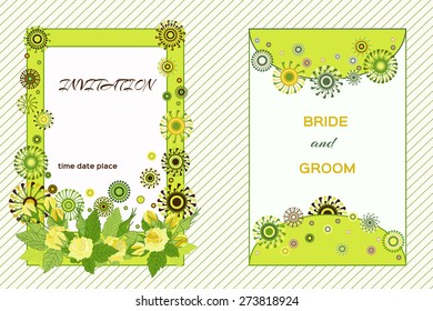 Vector. Wedding/ greeting card with decorative circles and flowers.