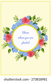 Vector. Wedding/ greeting card in a decorative circle with flowers.