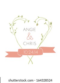 Vector Wedding Heart Laurel With Ribbon