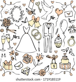 Vector wedding icon set. Many elements