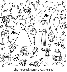 Vector wedding icon set. Many elements