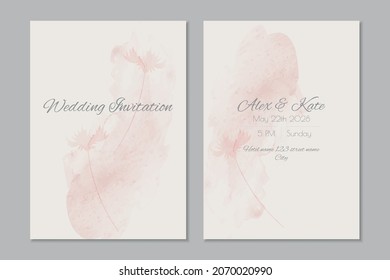 Vector wedding illustration with cream background and light pink watercolour cornflowers and spots