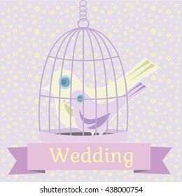 Vector wedding illustration of two doves sitting on a heart, Wedding doves Love, wedding backgrounds, Cute birds of the world, Pigeons in a cage