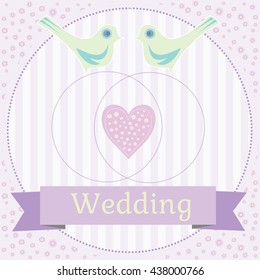 Vector wedding illustration of two doves sitting on a heart, Wedding doves Love, wedding backgrounds, Cute birds of the world, wedding rings for the wedding