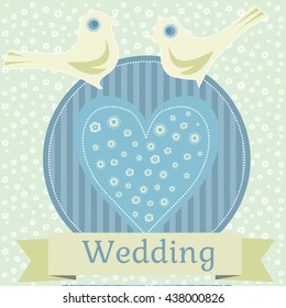 Vector wedding illustration of two doves sitting on a heart, Wedding doves Love, wedding backgrounds, Cute birds of the world, pigeons