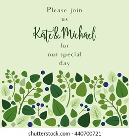 Vector wedding invitation with berries and leaves, colorful invitation