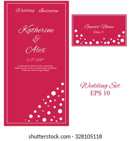 Vector wedding invitation. Bright red  wedding set