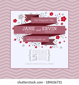 Vector wedding invitation card with abstract floral background. Perfect as invitation or announcement.