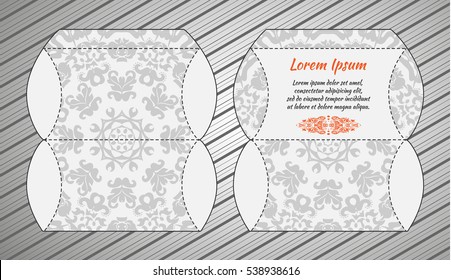 Vector wedding invitation or card with abstract ornament mandala. Laser cut envelope template rectangle. Ethnic style laser cut wedding invitation