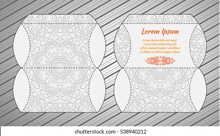 Vector wedding invitation or card with abstract ornament mandala. Laser cut envelope template rectangle. Ethnic style laser cut wedding invitation