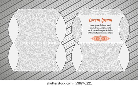 Vector wedding invitation or card with abstract ornament mandala. Laser cut envelope template rectangle. Ethnic style laser cut wedding invitation