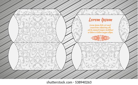 Vector wedding invitation or card with abstract ornament mandala. Laser cut envelope template rectangle. Ethnic style laser cut wedding invitation