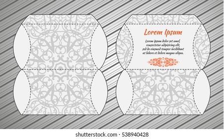 Vector wedding invitation or card with abstract ornament mandala. Laser cut envelope template rectangle. Ethnic style laser cut wedding invitation