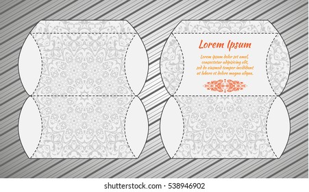 Vector wedding invitation or card with abstract ornament mandala. Laser cut envelope template rectangle. Ethnic style laser cut wedding invitation