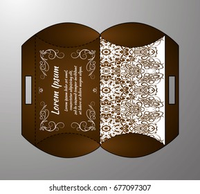 Vector wedding invitation or card with abstract ornament mandala. Laser cut envelope template rectangle. Ethnic style laser cut wedding invitation