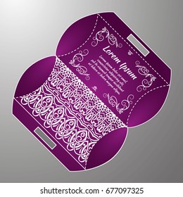 Vector wedding invitation or card with abstract ornament mandala. Laser cut envelope template rectangle. Ethnic style laser cut wedding invitation