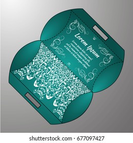Vector wedding invitation or card with abstract ornament mandala. Laser cut envelope template rectangle. Ethnic style laser cut wedding invitation