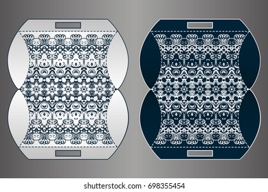 Vector wedding invitation or card with abstract ornament mandala. Laser cut envelope template rectangle. Ethnic style laser cut wedding invitation
