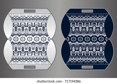 Vector wedding invitation or card with abstract ornament mandala. Laser cut envelope template rectangle. Ethnic style laser cut wedding invitation