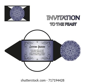 Vector wedding invitation or card with abstract ornament mandala. Laser cut envelope template rectangle. Ethnic style laser cut wedding invitation