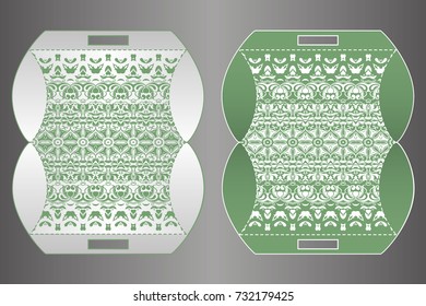 Vector wedding invitation or card with abstract ornament mandala. Laser cut envelope template rectangle. Ethnic style laser cut wedding invitation
