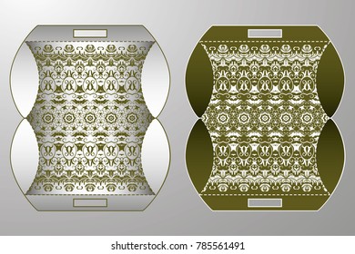 Vector wedding invitation or card with abstract ornament mandala. Laser cut envelope template rectangle. Ethnic style laser cut wedding invitation