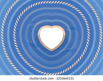 Vector wedding invitation card. Anniversary marine template for beach party celebration. Blue vector background with circles, ropes, heart shape. Saint Valentine's design. Sea of love. Wedding cruise