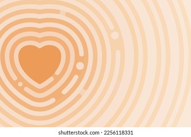 Vector wedding invitation card. Anniversary border template with striped pattern. Orange vector background with circles, stripes, heart shape. Saint Valentine's cover design. Love sunny summer concept