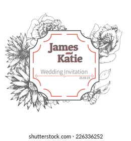 Vector wedding invitation card. flower illustration