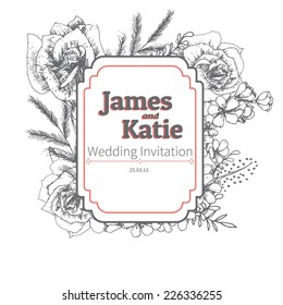Vector wedding invitation card. flower illustration