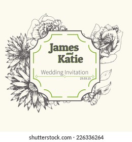 Vector wedding invitation card. flower illustration