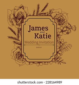 Vector wedding invitation card. flower illustration