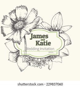 Vector wedding invitation card. flower illustration