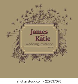 Vector wedding invitation card. flower illustration