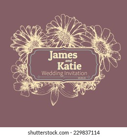 Vector wedding invitation card. flower illustration