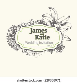 Vector wedding invitation card. flower illustration