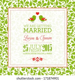 Vector wedding invitation card. I Love You. Perfect as invitation or announcement.