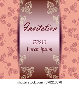 Vector wedding invitation. Vector card with raspberries. Vintage vector card template.