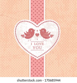 Vector wedding invitation card, scrapbook background. I Love You. Perfect as invitation or announcement.