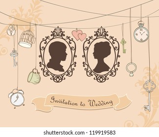 Vector Wedding Invitation Card. Vintage card