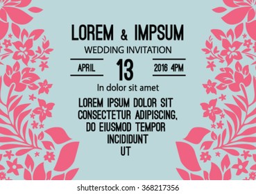 Vector wedding invitation decorated with the hand-drawn flower. Valentine's day greetings.
