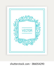 Vector wedding invitation design template with hand-lettering phrase save the date, floral decoration and copy space for text - design elements in trendy simple linear style