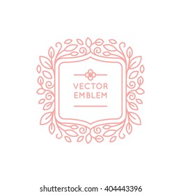 Vector wedding invitation design template with space for text - design elements in trendy simple linear style, floral monogram with leaves and lines