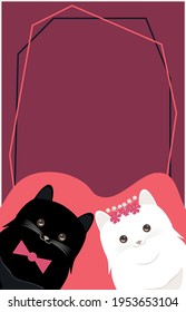 vector wedding invitation. flat image of a wedding card with a couple of cats. white and black cat