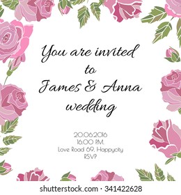 Vector wedding invitation with flowers
