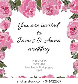 Vector wedding invitation with flowers