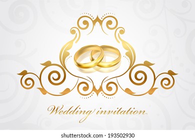 Vector wedding invitation with gold rings