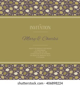 Vector wedding invitation with golden abstract flowers. Perfect for invitations or announcements.